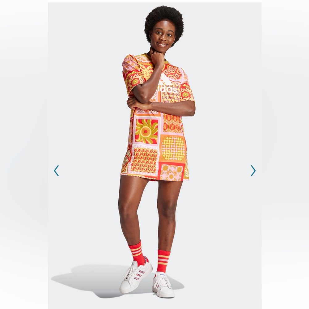 Adidas x Farm Rio womens orange patchwork training dress Sz XS New